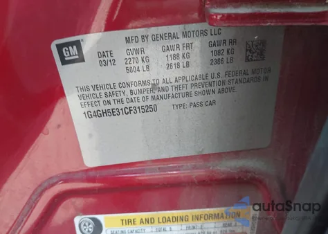 2012 Buick Lacrosse Premium 3 Group z USA, uszkodzony, nr VIN 1G4GH5E31CF315250